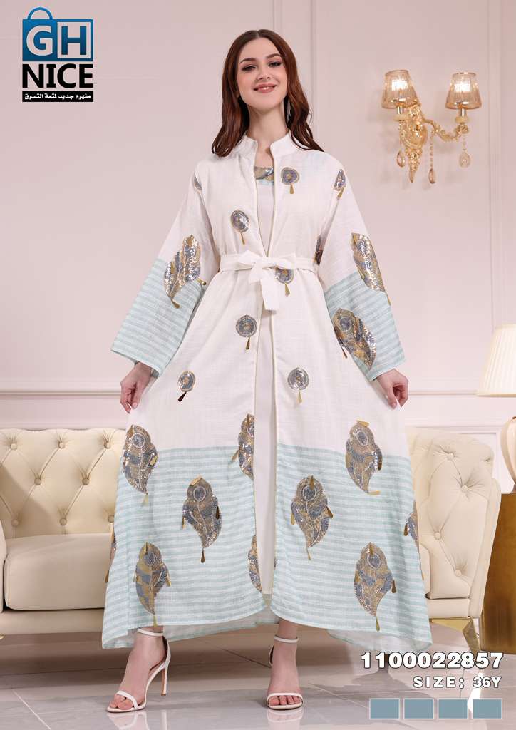 Vera Luxe Feather Print Layered Maxi Abaya Set