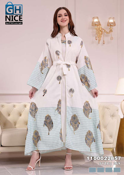 Vera Luxe Feather Print Layered Maxi Abaya Set