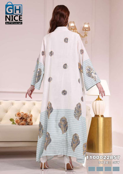 Vera Luxe Feather Print Layered Maxi Abaya Set