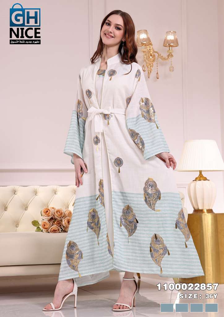 Vera Luxe Feather Print Layered Maxi Abaya Set