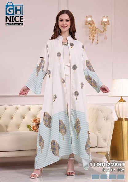 Vera Luxe Feather Print Layered Maxi Abaya Set