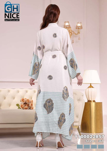 Vera Luxe Feather Print Layered Maxi Abaya Set