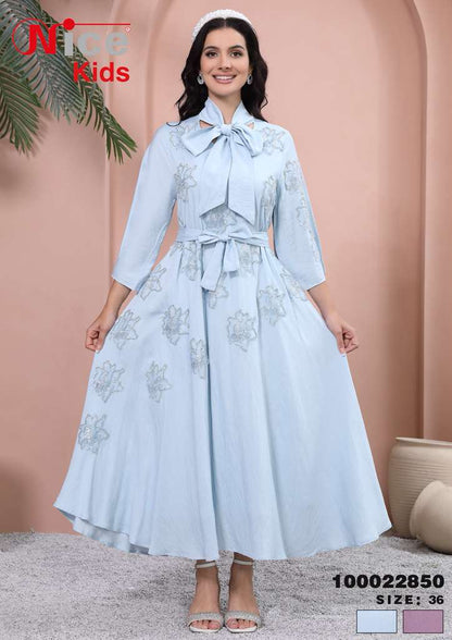 Vera Elegant Bow-Tie Floral Embroidered Midi Dress
