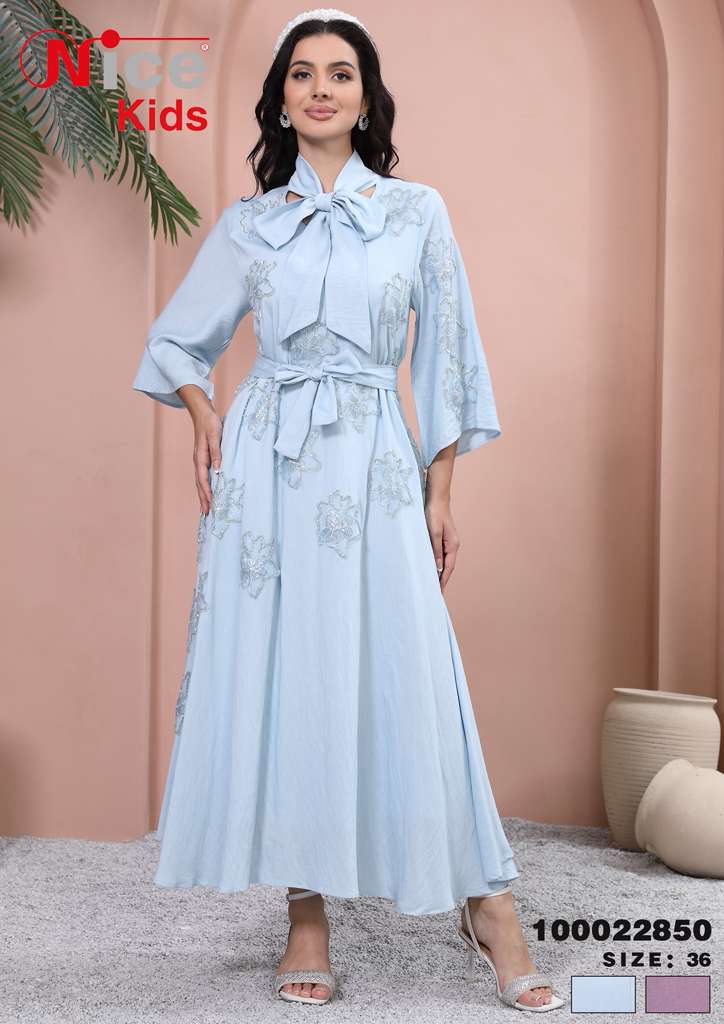 Vera Elegant Bow-Tie Floral Embroidered Midi Dress