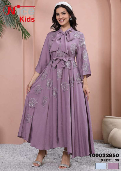 Vera Elegant Bow-Tie Floral Embroidered Midi Dress
