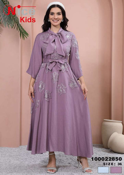 Vera Elegant Bow-Tie Floral Embroidered Midi Dress