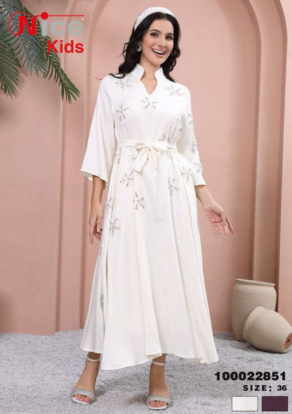 Vera Elegant Embroidered Waist-Tie Midi Dress