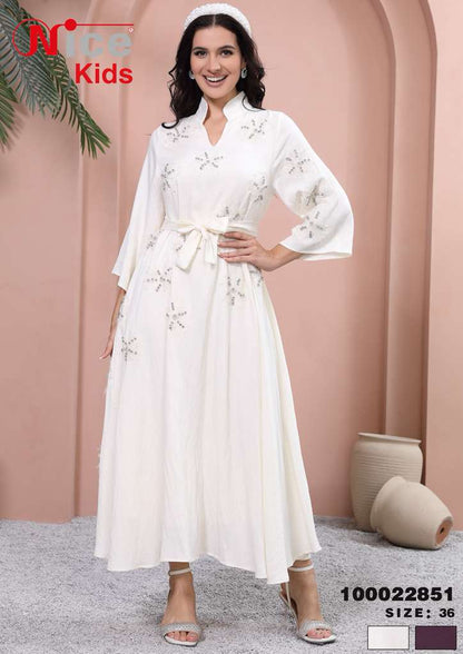 Vera Elegant Embroidered Waist-Tie Midi Dress