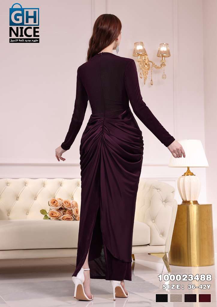 Elegant Draped Waist Maxi Dress with Long Sleeves