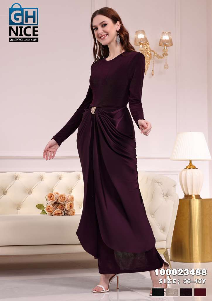 Elegant Draped Waist Maxi Dress with Long Sleeves
