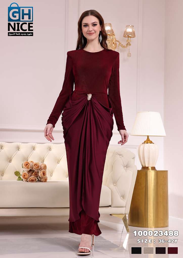 Elegant Draped Waist Maxi Dress with Long Sleeves