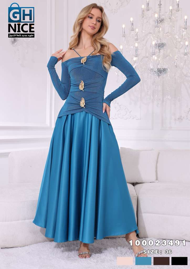 Off-Shoulder Ruched Maxi Dress with Statement Gold Detail