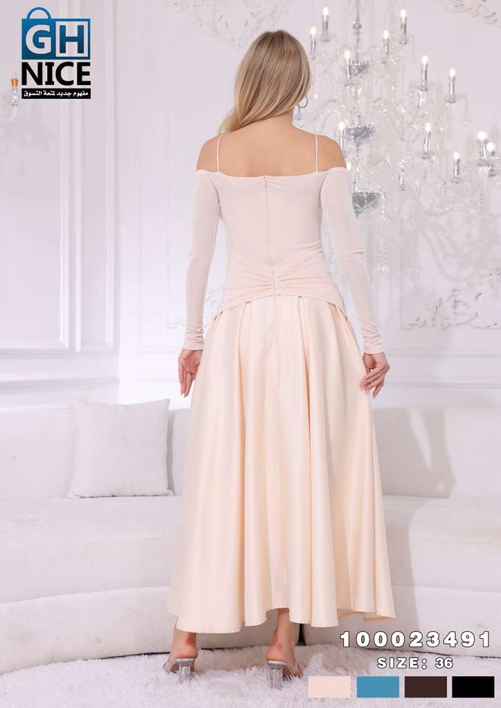 Off-Shoulder Ruched Maxi Dress with Statement Gold Detail