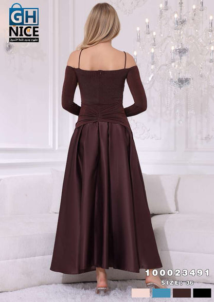 Off-Shoulder Ruched Maxi Dress with Statement Gold Detail