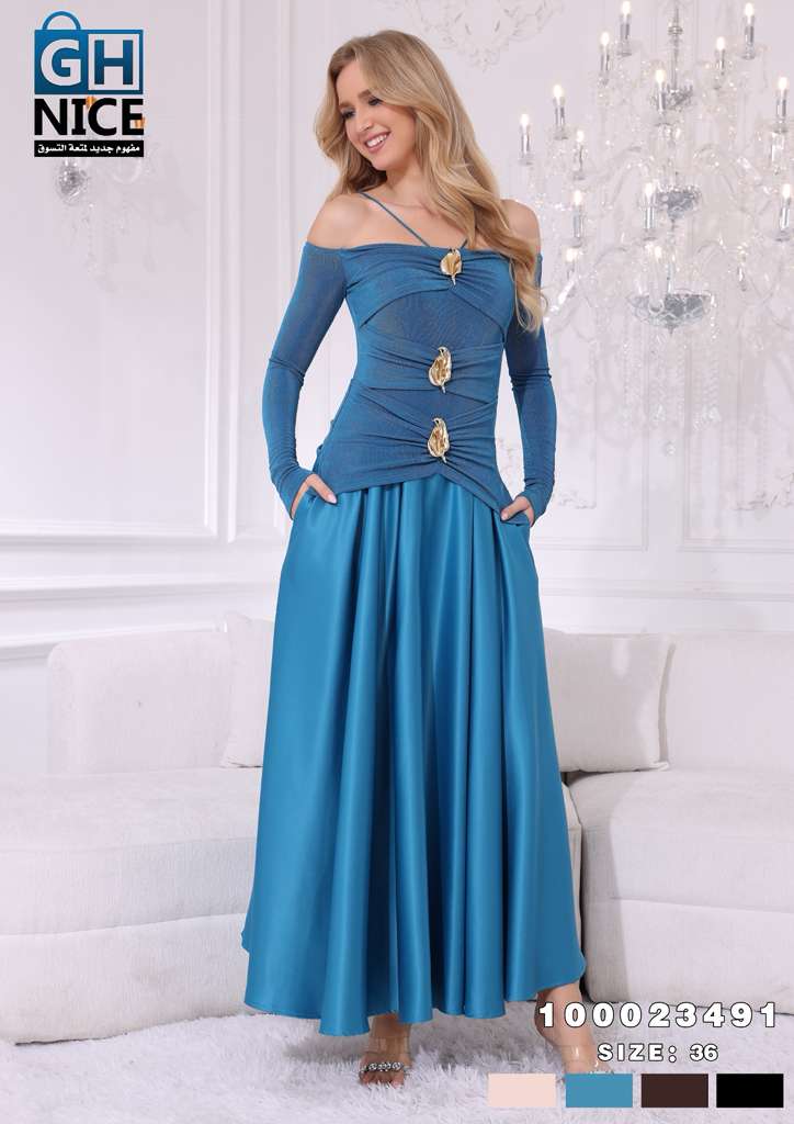Off-Shoulder Ruched Maxi Dress with Statement Gold Detail