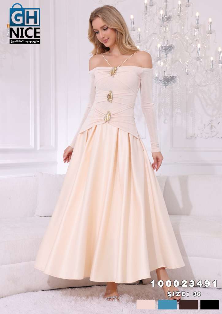 Off-Shoulder Ruched Maxi Dress with Statement Gold Detail