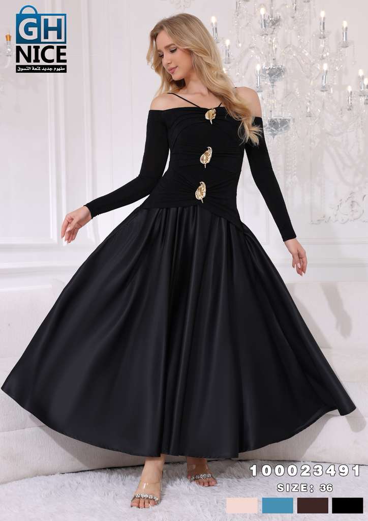 Off-Shoulder Ruched Maxi Dress with Statement Gold Detail