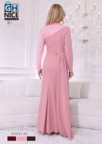 VERA Luxe Asymmetric Embellished Evening Maxi Dress