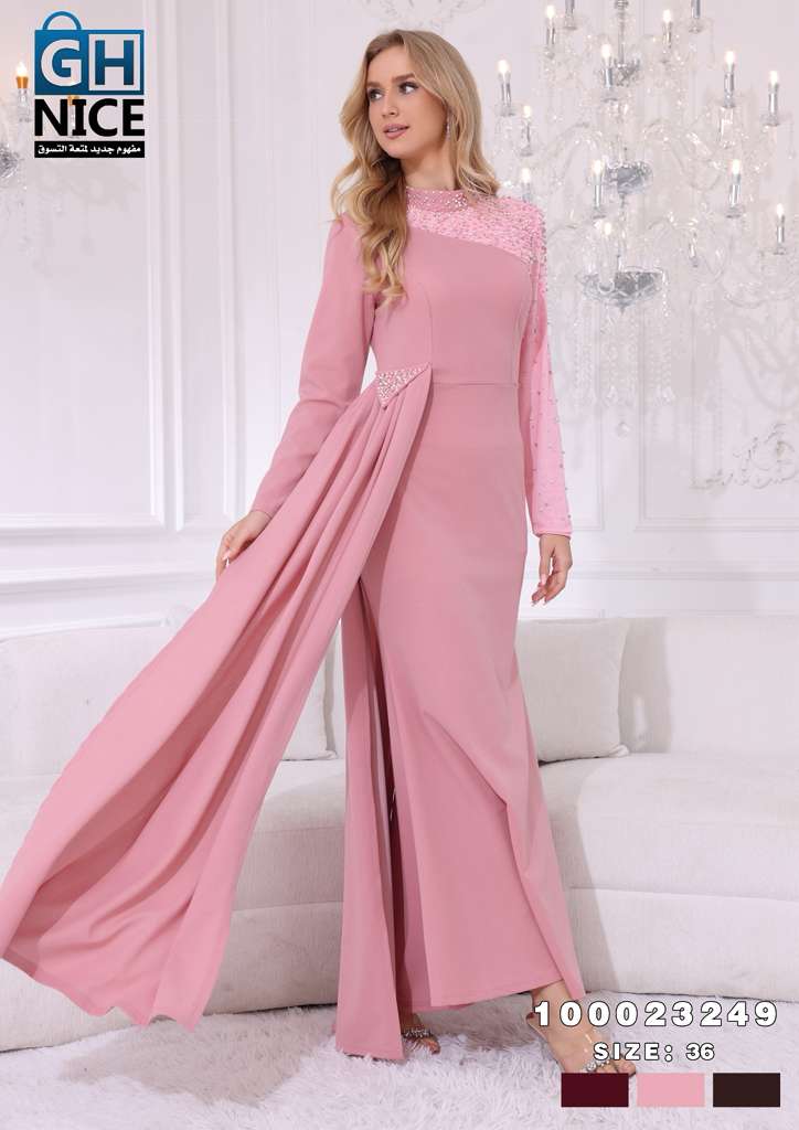 VERA Luxe Asymmetric Embellished Evening Maxi Dress