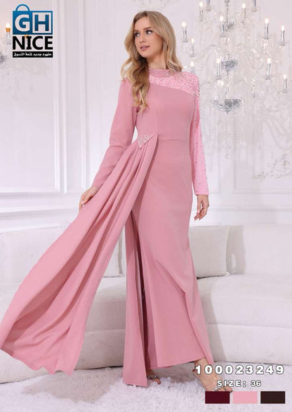 VERA Luxe Asymmetric Embellished Evening Maxi Dress