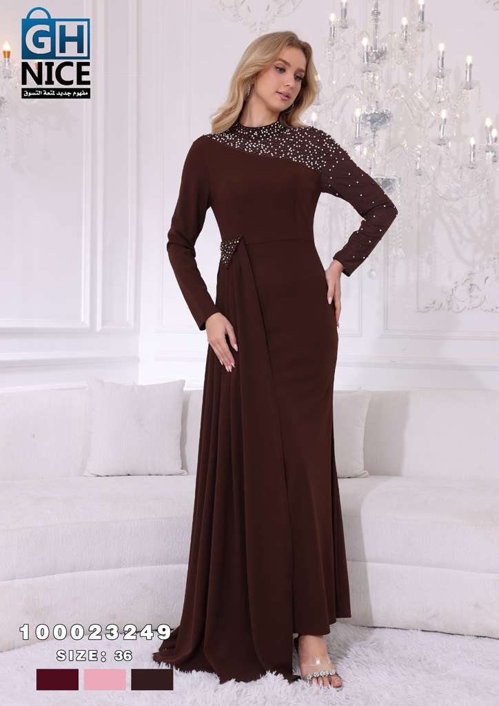 VERA Luxe Asymmetric Embellished Evening Maxi Dress