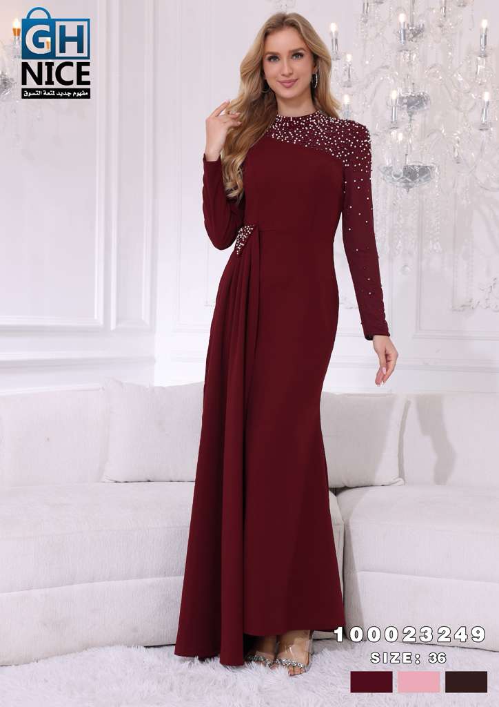 VERA Luxe Asymmetric Embellished Evening Maxi Dress