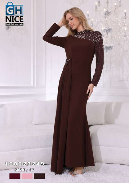 VERA Luxe Asymmetric Embellished Evening Maxi Dress