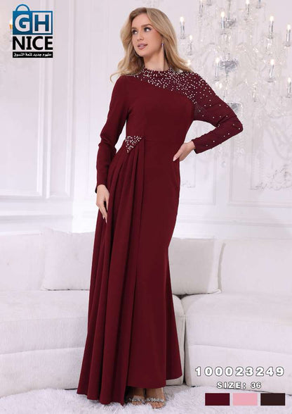 VERA Luxe Asymmetric Embellished Evening Maxi Dress