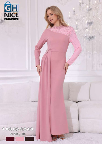 VERA Luxe Asymmetric Embellished Evening Maxi Dress