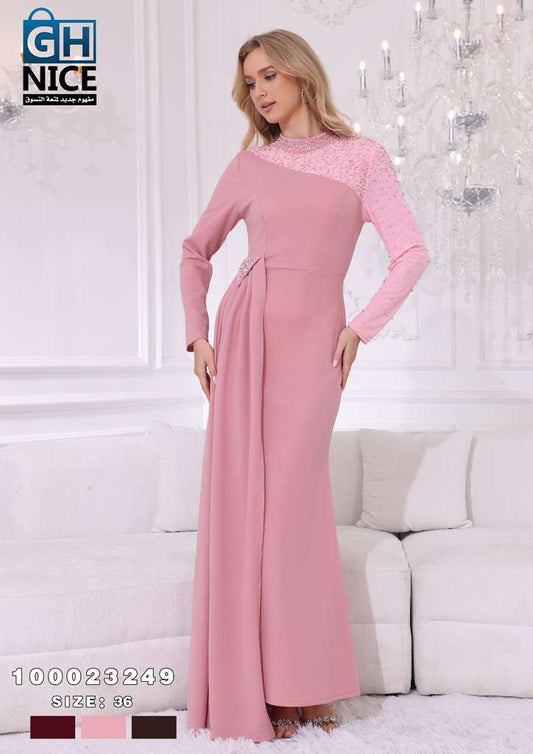 VERA Luxe Asymmetric Embellished Evening Maxi Dress