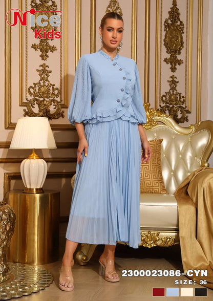 Vera Luxe Pleated Ruffle Midi Dress
