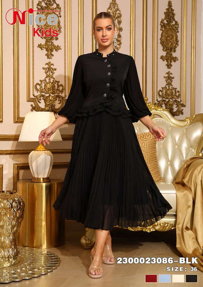 Vera Luxe Pleated Ruffle Midi Dress