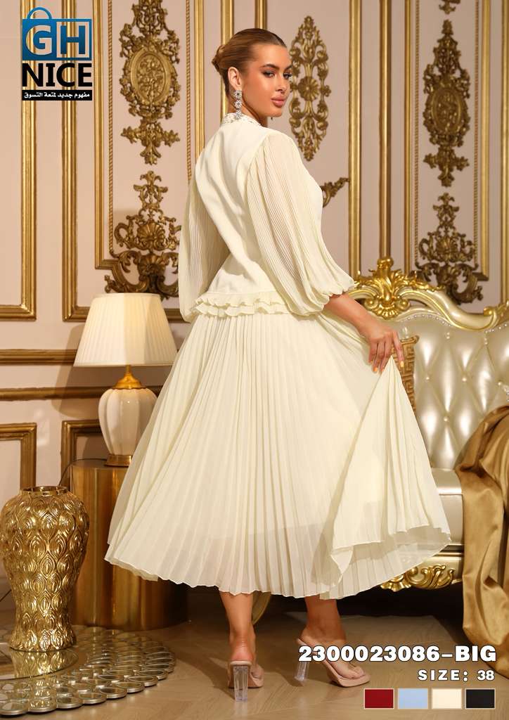 Vera Luxe Pleated Ruffle Midi Dress