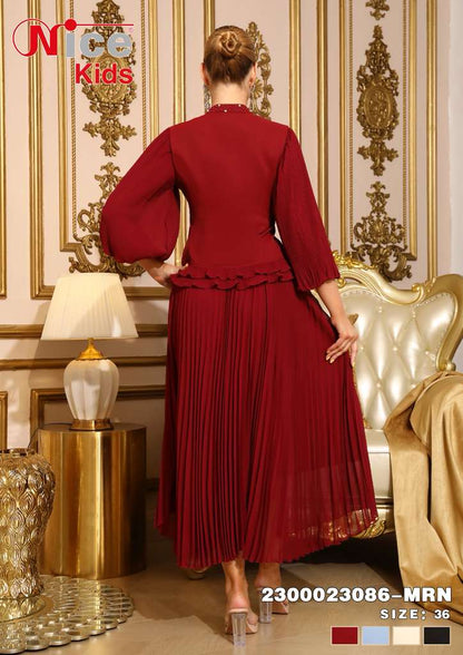 Vera Luxe Pleated Ruffle Midi Dress