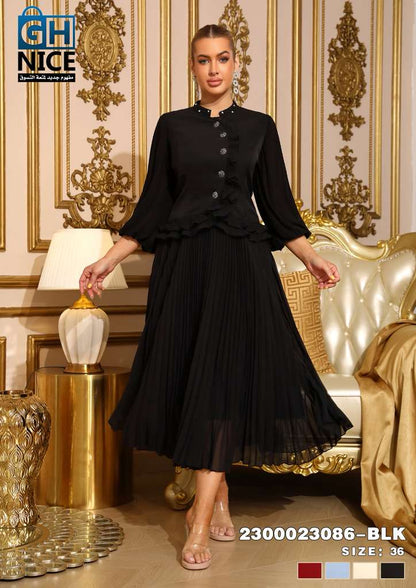 Vera Luxe Pleated Ruffle Midi Dress