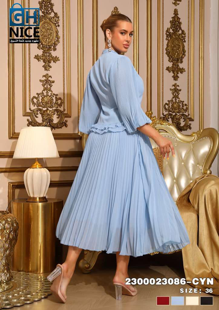 Vera Luxe Pleated Ruffle Midi Dress