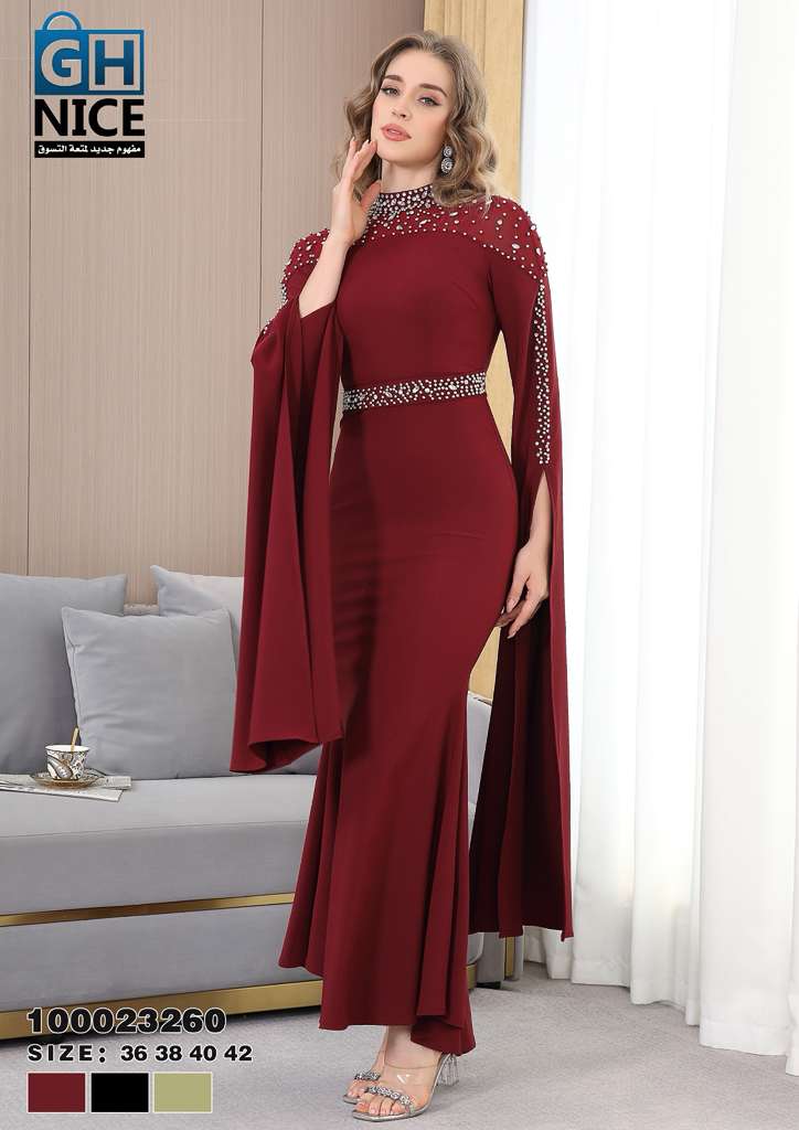 Elegant Beaded Illusion Neck Mermaid Maxi Dress