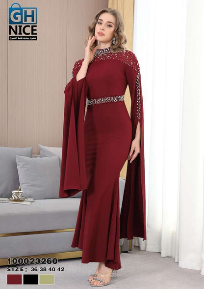 Elegant Beaded Illusion Neck Mermaid Maxi Dress