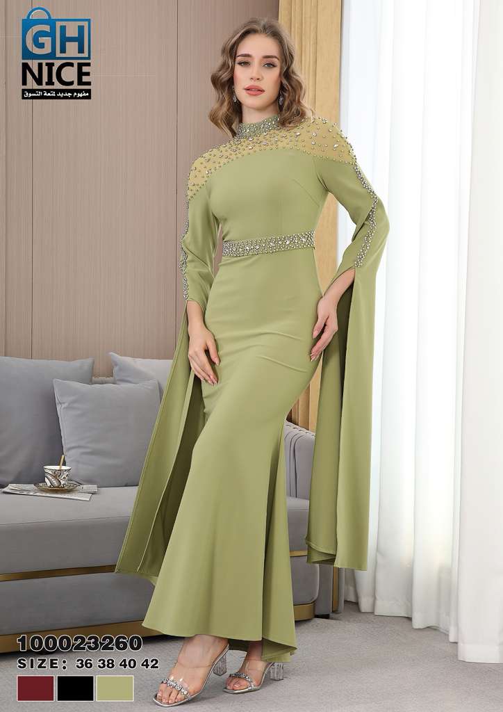 Elegant Beaded Illusion Neck Mermaid Maxi Dress