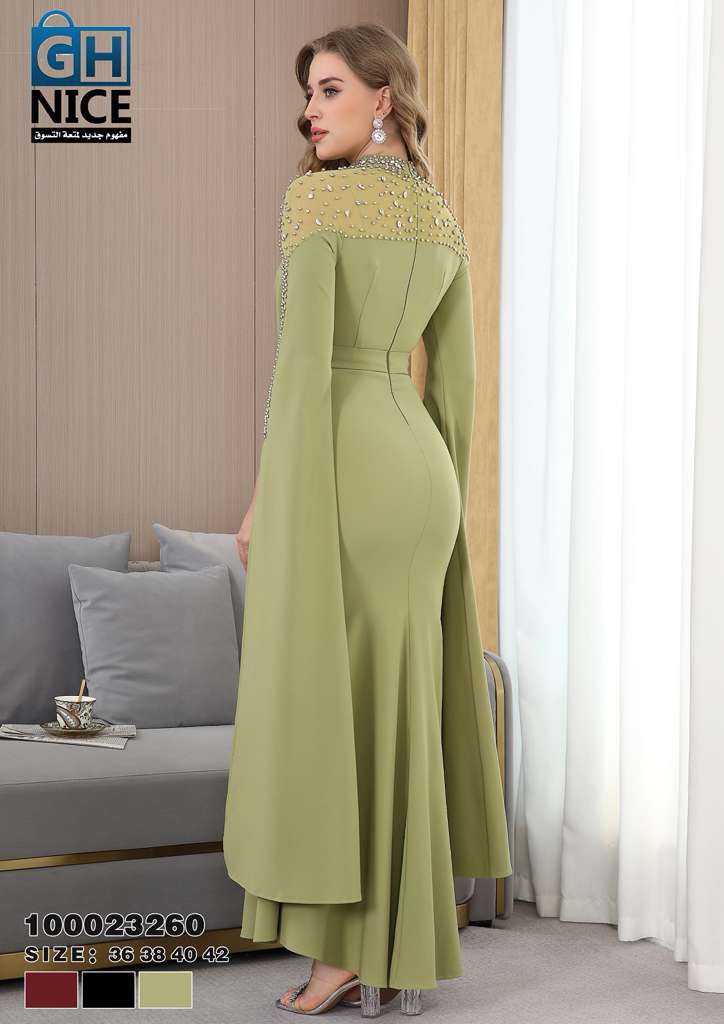 Elegant Beaded Illusion Neck Mermaid Maxi Dress