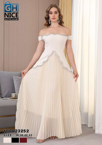 VERA Luxe Off-Shoulder Pleated Maxi Dress