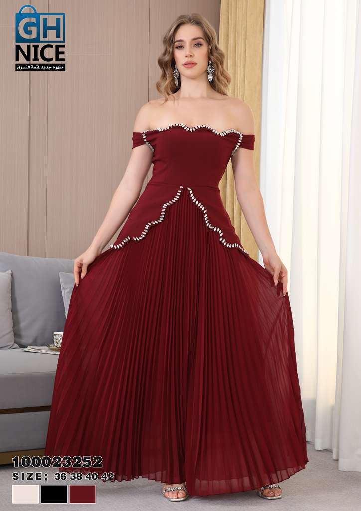 VERA Luxe Off-Shoulder Pleated Maxi Dress
