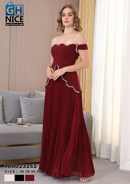 VERA Luxe Off-Shoulder Pleated Maxi Dress