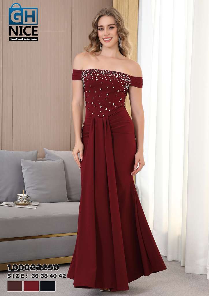 VERA Luxe Off-Shoulder Embellished Evening Maxi Dress