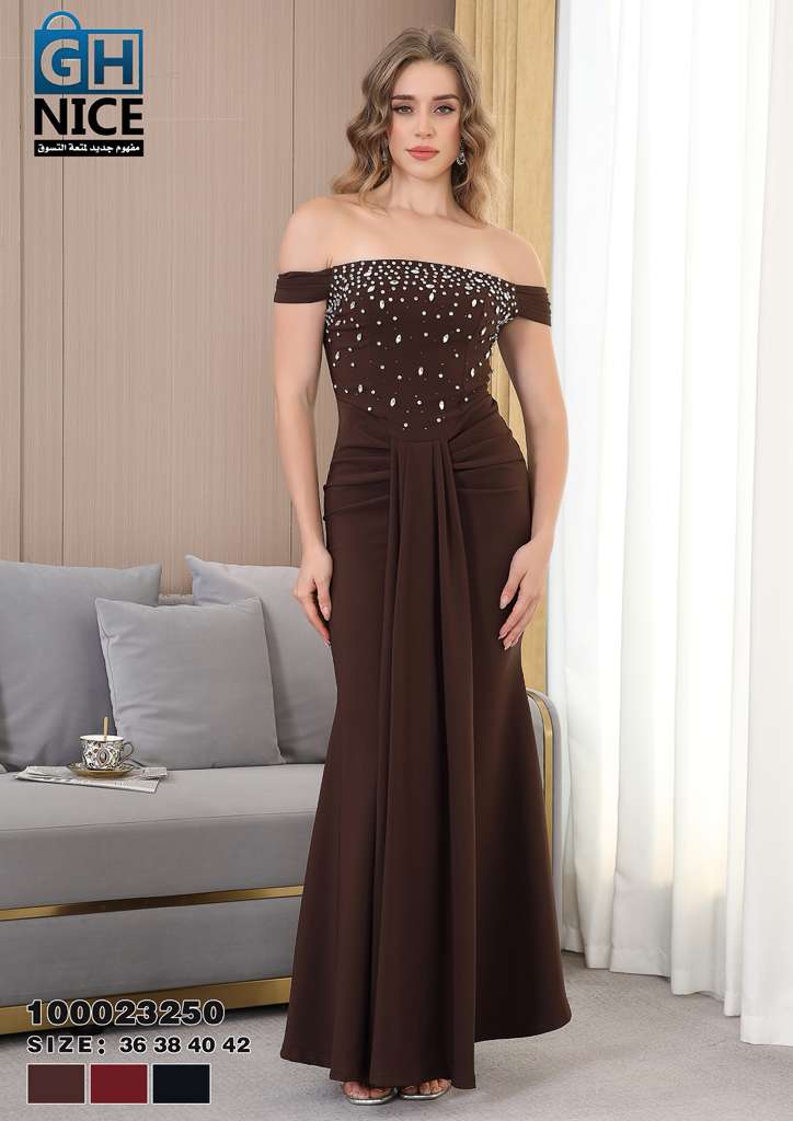 VERA Luxe Off-Shoulder Embellished Evening Maxi Dress