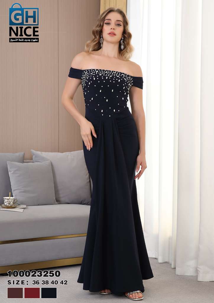 VERA Luxe Off-Shoulder Embellished Evening Maxi Dress