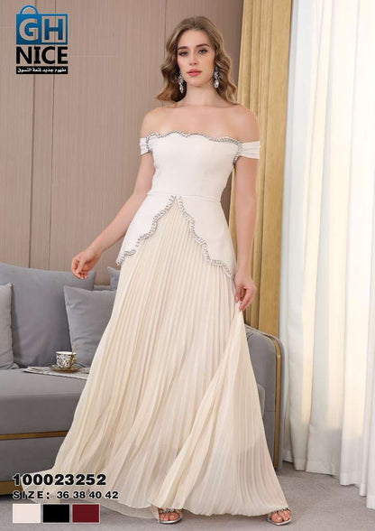 VERA Luxe Off-Shoulder Pleated Maxi Dress