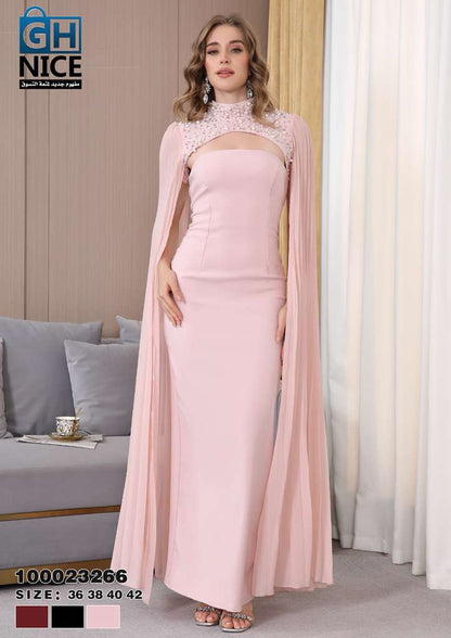 Luxury Strapless Evening Dress with Beaded Cape Detail