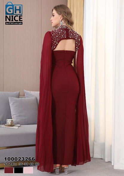 Luxury Strapless Evening Dress with Beaded Cape Detail