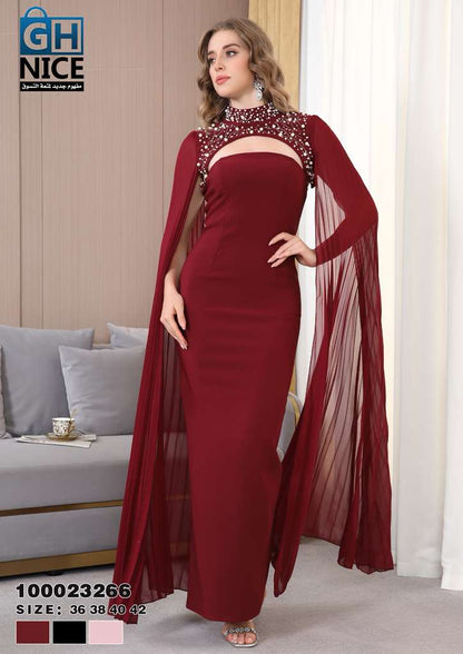 Luxury Strapless Evening Dress with Beaded Cape Detail
